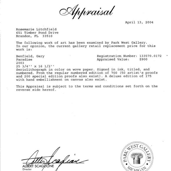 Framed "Paradise" by Gary Benfield Seriolithograph - Picture 9 of 10